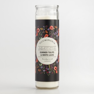 Black Tulips and White Lily Tall Filled Candle: Black/Multi - Glass  by World Market