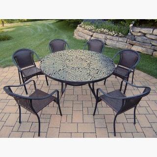 Black Tuscany 7pc Set: Round Table, 6 Stackable Chairs