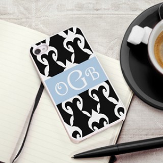 Black and White Damask iPhone Case White Trimmed Personalized