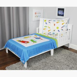 Blast Off Toddler Bedding Set - 3pc Outer Space Rocketships Blanket and Fitted Sheet