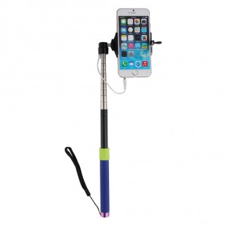 Blue Cable Take Pole Selfie Handheld Monopod Tripod For Iphone IOS Sumsang