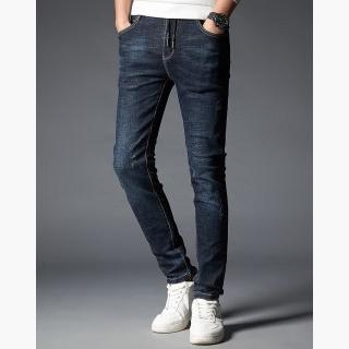 Blue Sewing Light Elastic Fitted Men's Jeans