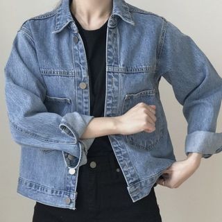 Buttoned Denim Jacket Denim Blue - One Size