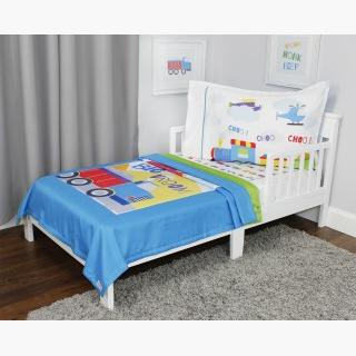Cars Planes and Trains Toddler Bedding Set - 3pc Transportation Blanket and Fitted Sheet