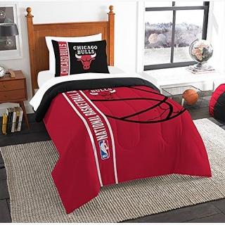 Chicago Bulls Twin Comforter Sham Set - 2pc NBA Basketball Silhoutte Stripe Logo Bedding