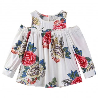 Children Clothing Girl Clothes Flowers Printed Strapless Girl Shirt Fashion Long-Sleeved Shirt Cloth