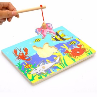 Children Kids Wooden Magnetic Small Fishing Toys Mini Ocean Puzzle Intellectual development Toys