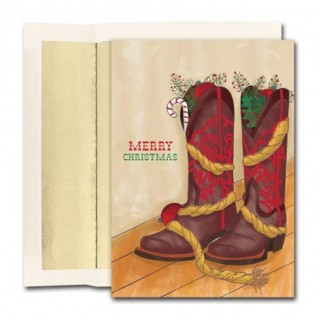 Christmas Boots Holiday Cards With Gold Foil Lined Envelopes - 108 Pack