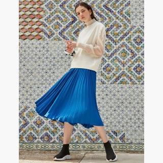 Cobalt Blue Pleated Midi Skirt