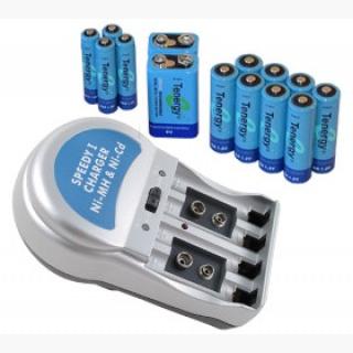 Combo: T-3969A1 Plug-in NiMH Charger + 14 Tenergy Batteries (8AA /4AAA/2 9V)