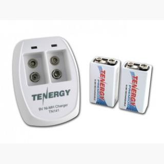 Combo: Tenergy TN141 2-bay 9V Charger + 2pcs Premium 9V 200mAh NiMH Rechargeable Batteries