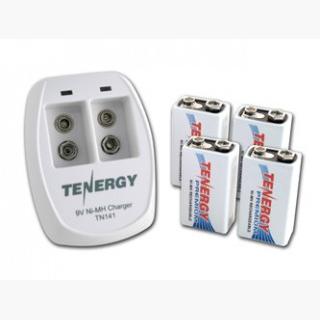 Combo: Tenergy TN141 2-bay 9V Charger + 4pcs Premium 9V 200mAh NiMH Rechargeable Batteries