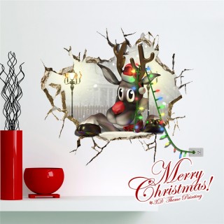 Creative Christmas 3D Cute Reindeer Wall Sticker Christmas Holiday Decor Christmas Gifts