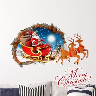 Creative Christmas 3D Reindeer Sleigh Wall Sticker Christmas Holiday Decor Christmas Gifts