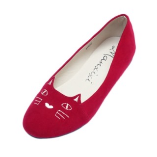 Cute Flat Heels Round Toe Cat Embroidery Shoes