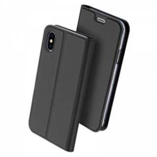 DUX DUCIS Magnetic Flip Card Slot Bracket PU Leather Case for iPhone X - Gray