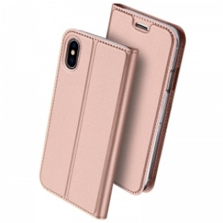 DUX DUCIS Magnetic Flip Card Slot Bracket PU Leather Case for iPhone X - Rose Gold