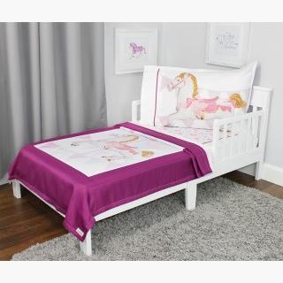 Darling Carousel Toddler Bedding Set - 3pc Horses and Bows Blanket and Fitted Sheet