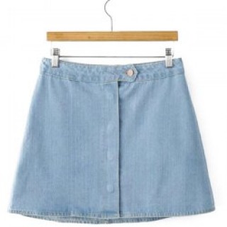 Denim Solid Color A Line Mini Skirt