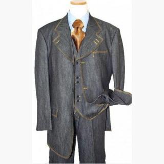 Denim Suit 3 Piece 1 Cotton Denim Fabric suits gold stitching
