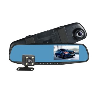 FHD 1080P 4.3'' Dual Lens Car DVR Rear View Mirror Dash Cam Video Camera Recorder