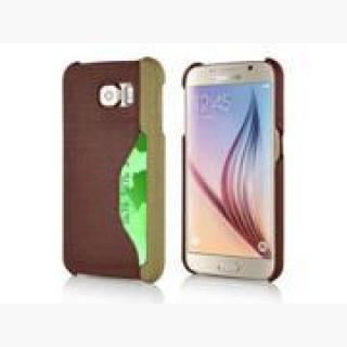 Fashion Linen Design Card Slot Holder Back Case Cover For Samsung Galaxy S6 G920 - Brown