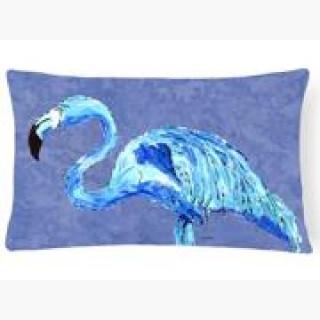 Flamingo On Slate Blue   Canvas Fabric Decorative Pillow
