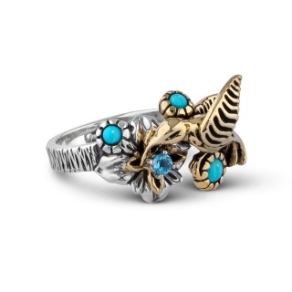 Fritz Casuse Mixed Metal Turquoise and Blue Topaz Hummingbird Ring
