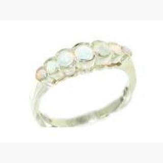 High Quality Solid White 9K Gold Ladies Natural Fiery Opal Contemporary Style Eternity Band Ring - S