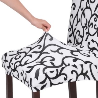 High Quality Stretch Removable Washable Short Dining Chair Cover Soft Milk Silk Spandex Printing Cha