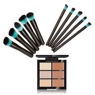Huamianli Makeup Cosmetic Kit 6 Colors Concealer Contour Palette + 10Pcs Cosmetic Brushes Set Face M