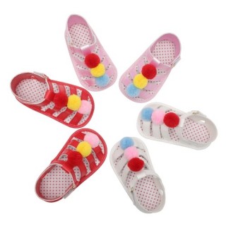 Infant Toddler Baby Summer Shoes Girl Sandals Soft Sole Non-Slip Colorful Pompon Prewalker White Siz