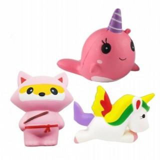 Jumbo Squishy Unicorn Whale and Fox Slow Rising Kawaii Cute Cartoon Toys 3PCS