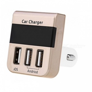 KELIMA A7 3-Port USB Car Charger for iOS and Android Phone - Golden