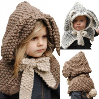 Kids Winter Warm Hats Knitted Coif Hood Scarf Beanies Autumn Winter Cartoon Animal