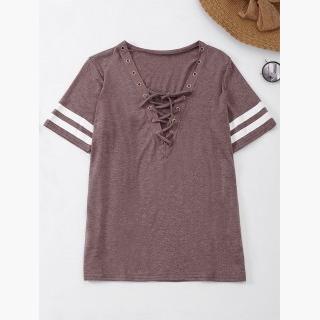 Lace Up T-Shirt With Stripe