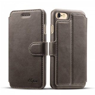 Leather Cover Wallet Back Case with Card Cases for iPhone 8/ 7- Gray
