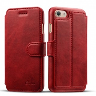 Leather Cover Wallet Back Case with Card Cases for iPhone 8/ 7- Red