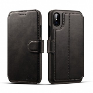 Leather Cover Wallet Back Case with Card Cases for iPhone X- Black