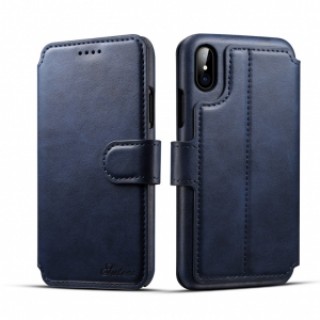 Leather Cover Wallet Back Case with Card Cases for iPhone X- Blue