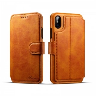 Leather Cover Wallet Back Case with Card Cases for iPhone X- Khaki