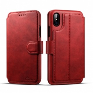 Leather Cover Wallet Back Case with Card Cases for iPhone X- Red