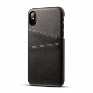 Leather Phone Back Case With Card Cases  for iPhone X- Black