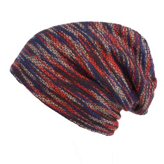 Men Stripe Knit Plus Velvet Lining Warm Beanies Hat
