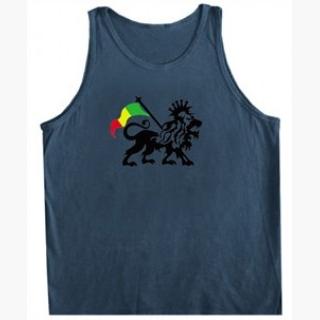 Mens Rasta Lion Shirt - Reggae Denim Blue Tank Top