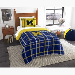 Michigan Wolverines Twin Comforter Sham Set - 2pc NCAA  Football Collegiate Plaid Bedding