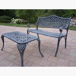 Mississippi Cast Aluminum Settee with Coffee Table