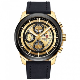 NAVIFORCE 9129 Men's Sports PU Leather Wrist Quartz Watch - Black + Gold (Without Gift Box)