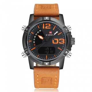 NAVIFORCE NF9095 Men's Sports Army Leather Wrist Quartz Watch - Orange