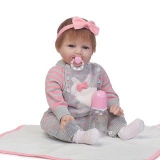 NPK 22in Reborn Baby Rebirth Doll Kids Gift Grey Bunny Sweaters
